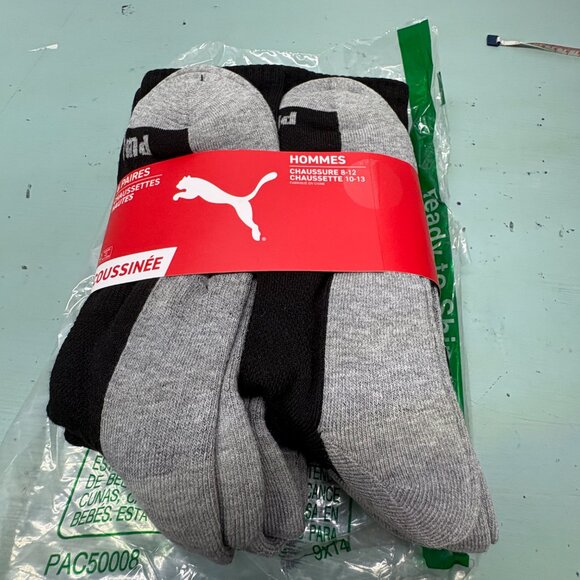 Puma 6 pack Men's Cushioned Crew socks black/gray shoe size 8-12 - Picture 3 of 3